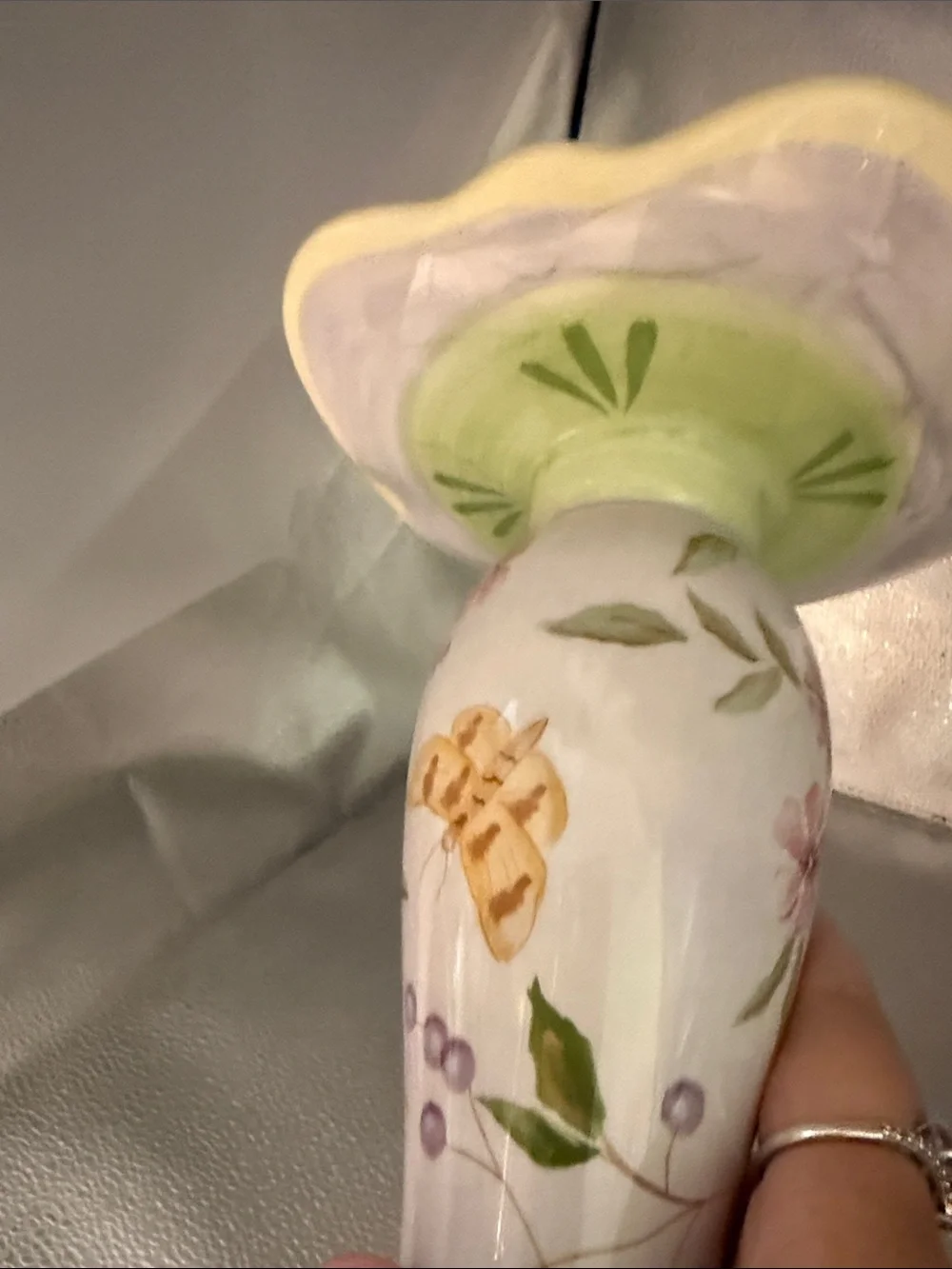 Floral and ButterflyCeramic Candle Hand Painted Pillar by Capiware